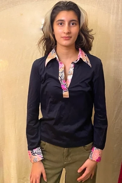 70s Akris Blouse with Accent Floral Collar Selected by Nomad Vintage