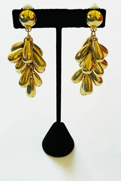 Vintage Large Gold Tone Cluster Drop Clip Earrings Selected by FernMercantile