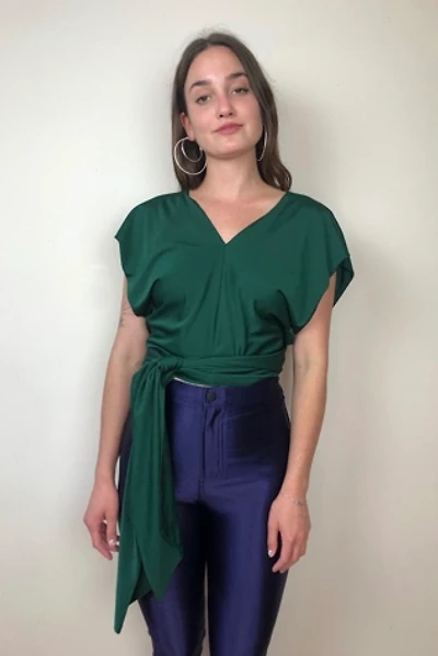 Vintage Draped Jersey Adjustable Tie Blouse Selected by Picky Jane