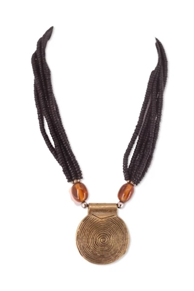 1980s Earthy Brass Spiral Medallion Necklace Selected By Ritual Vintage