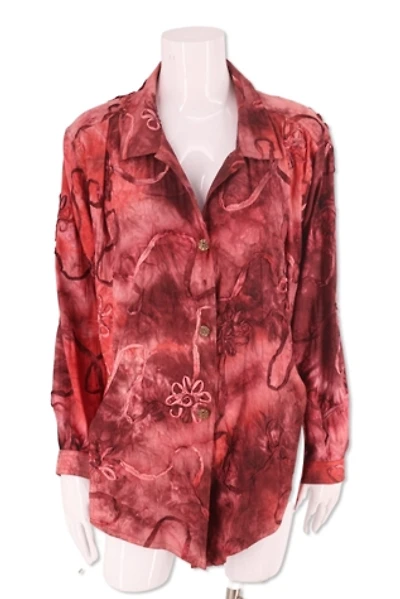 1990s Tie Dye Silk Oversized Ribbon Blouse Selected By Ritual Vintage