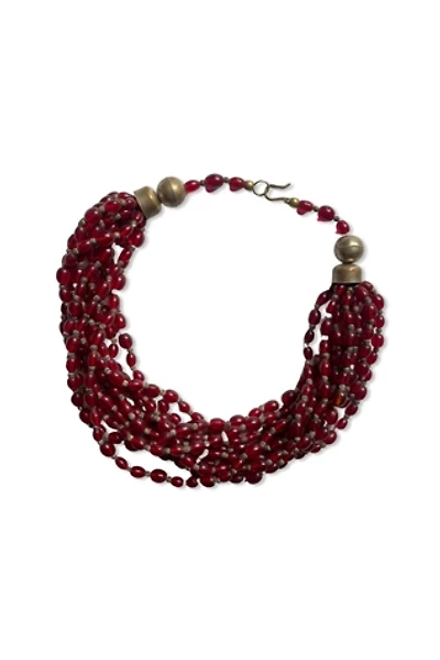 1980s Glass Beaded Garnet Multi Strand Choker Selected By Ritual Vintage