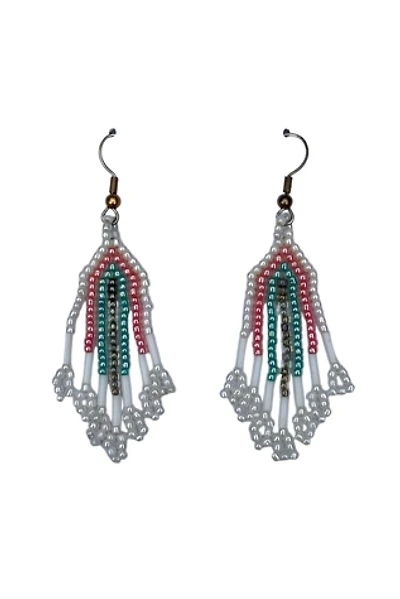 Vintage 1980's White and Pastel Silver Tone Hand Beaded Earrings Selected By Afterlife Boutique