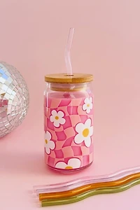 Golden Hour Designs Checkerboard Flower Glass Cup