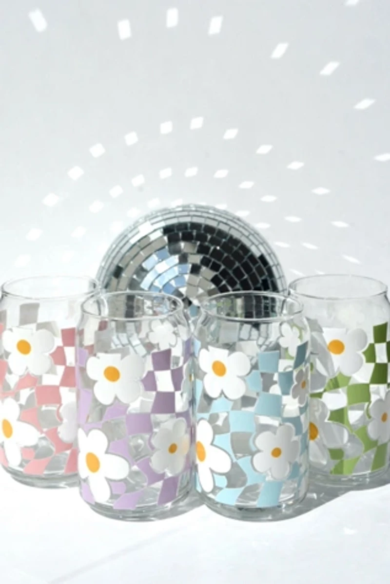 Golden Hour Designs Checkerboard Flower Glass Cup
