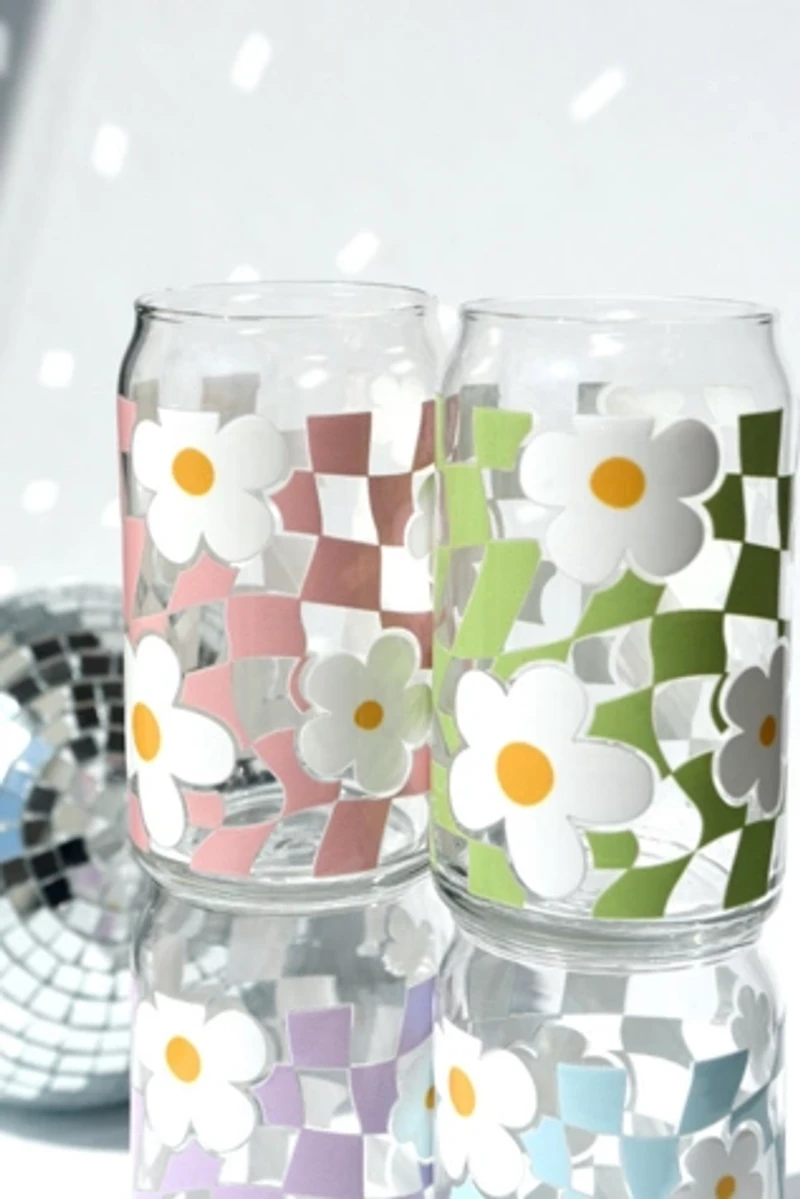 Golden Hour Designs Checkerboard Flower Glass Cup