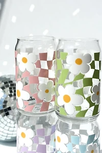 Golden Hour Designs Checkerboard Flower Glass Cup