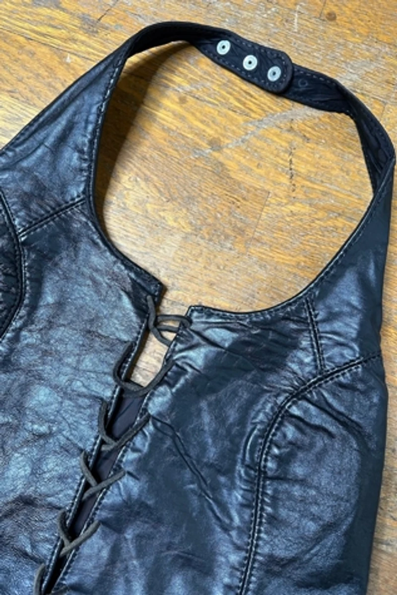 1970s Black Leather Biker Halter Selected by Cherry