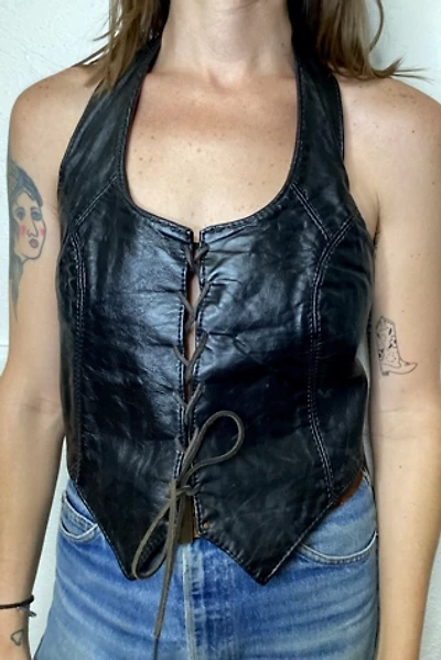 1970s Black Leather Biker Halter Selected by Cherry