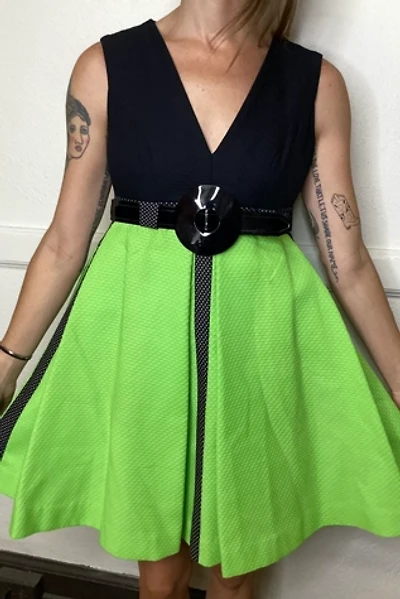 1960s Lime Green & Black Mini Dress Selected by Cherry