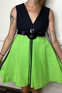1960s Lime Green & Black Mini Dress Selected by Cherry