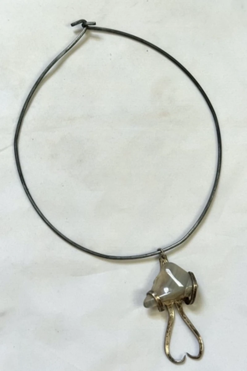 1960s Brutalist Silver Choker with Stone Selected by Cherry