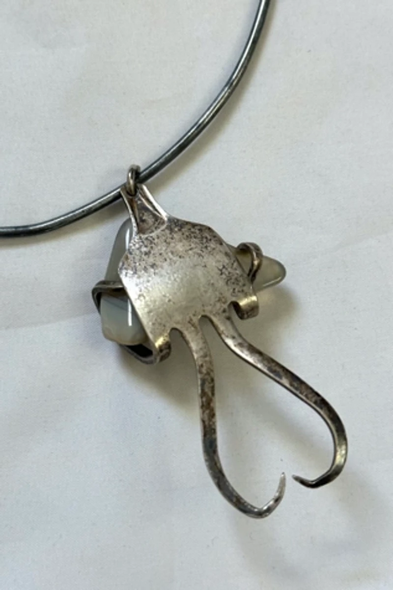 1960s Brutalist Silver Choker with Stone Selected by Cherry