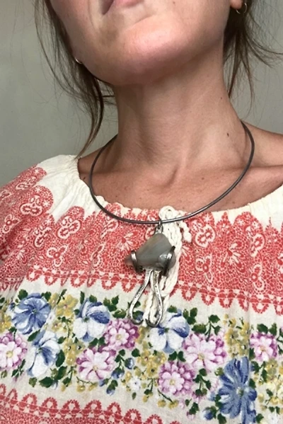 1960s Brutalist Silver Choker with Stone Selected by Cherry