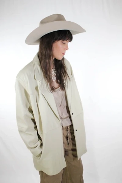 1980s Vintage Cream Oversized Leather Jacket Selected By Moons + Junes Vintage