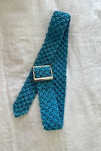 Aqua Colored Macrame Belt with Silver Buckle Selected by KA.TL.AK