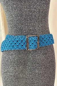 Aqua Colored Macrame Belt with Silver Buckle Selected by KA.TL.AK