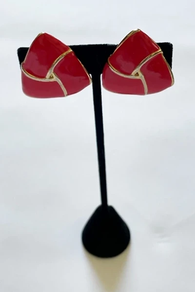 Vintage 1980's Red Enamel Triangle Clip Earrings Selected by FernMercantile