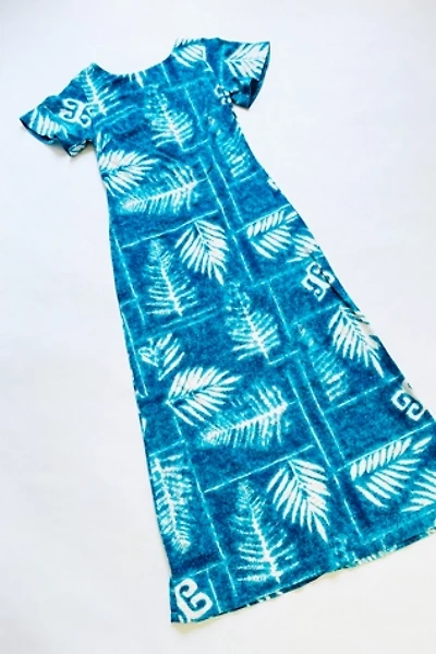 Vintage 1970's Hawaiian Barkcloth Palm Frond Maxi Dress Selected by FernMercantile