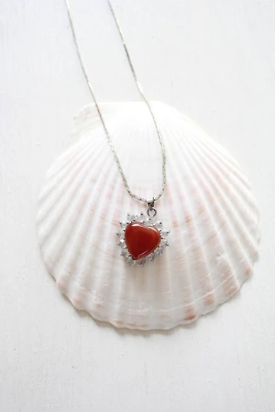 Vintage Carnelian Rhinestone Heart Pendant Necklace Selected By Moons + Junes Vintage