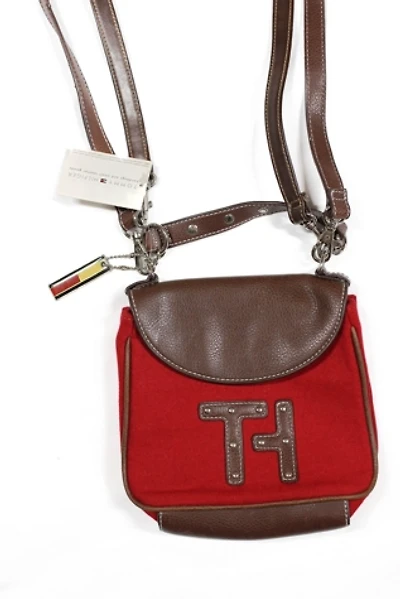 Deadstock 1990s Tommy Hilfiger Wool Leather Crossbody Purse Selected By Moons + Junes Vintage