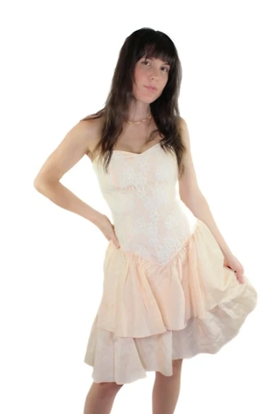 1980s Gunne Sax Peach Lace Party Dress Selected By Moons + Junes Vintage