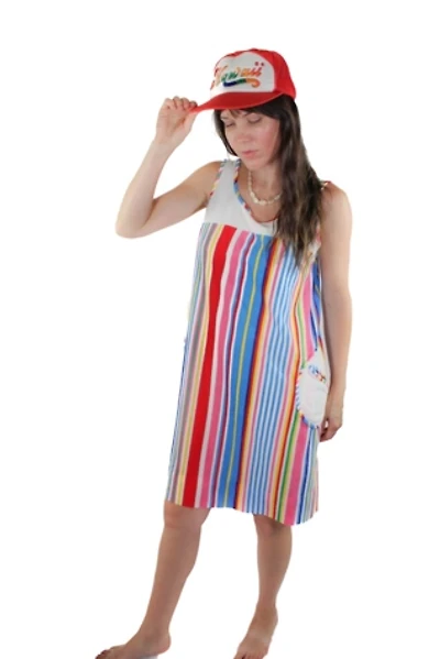 1970s Terrycloth Rainbow Striped Beach Dress Selected By Moons + Junes Vintage