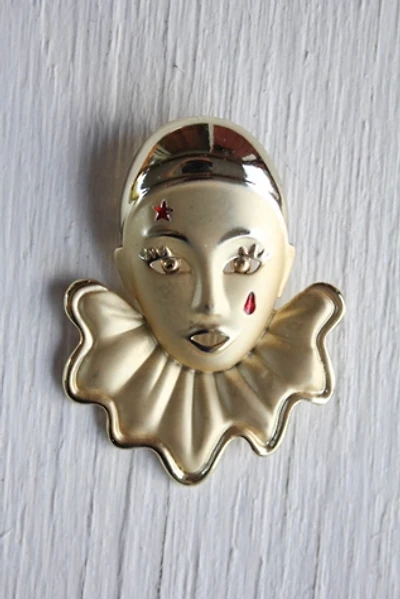 Vintage Crying Clown Gold Brooch Pin Selected By Moons + Junes Vintage