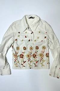 1970s Floral Embroidered White Cropped Jacket Selected by Cherry