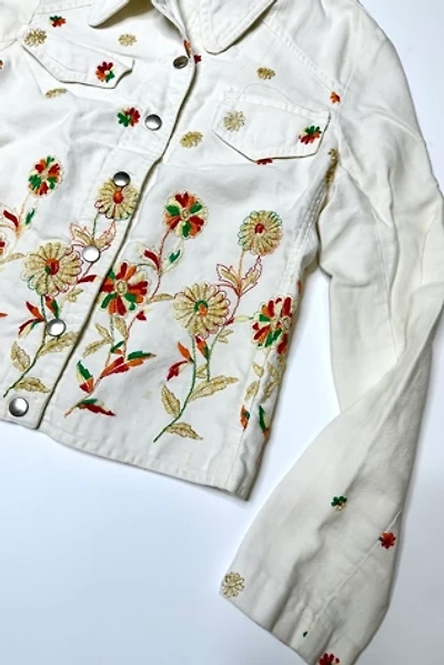 1970s Floral Embroidered White Cropped Jacket Selected by Cherry