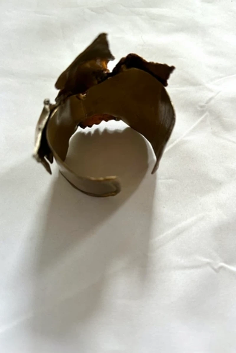 1980s Brutalist Mixed Metal Leaf Cuff Selected by Cherry