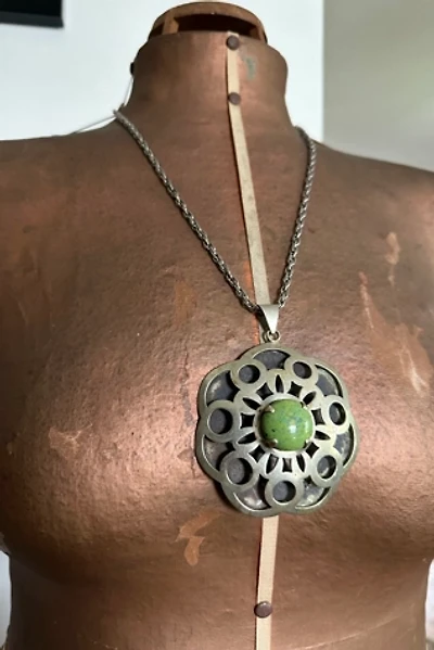 1960s Necklace with Silver and Stone Pendant Selected by Cherry
