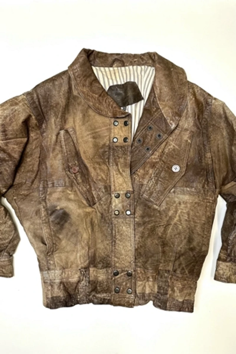 1980s Treated Brown Leather Jacket Selected by Cherry