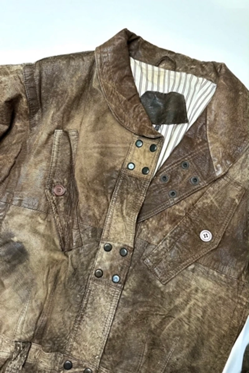 1980s Treated Brown Leather Jacket Selected by Cherry