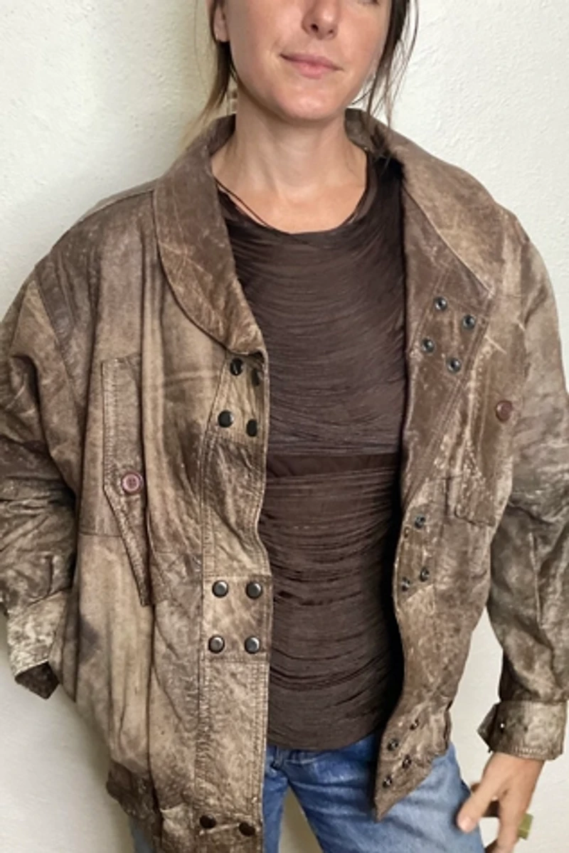 1980s Treated Brown Leather Jacket Selected by Cherry
