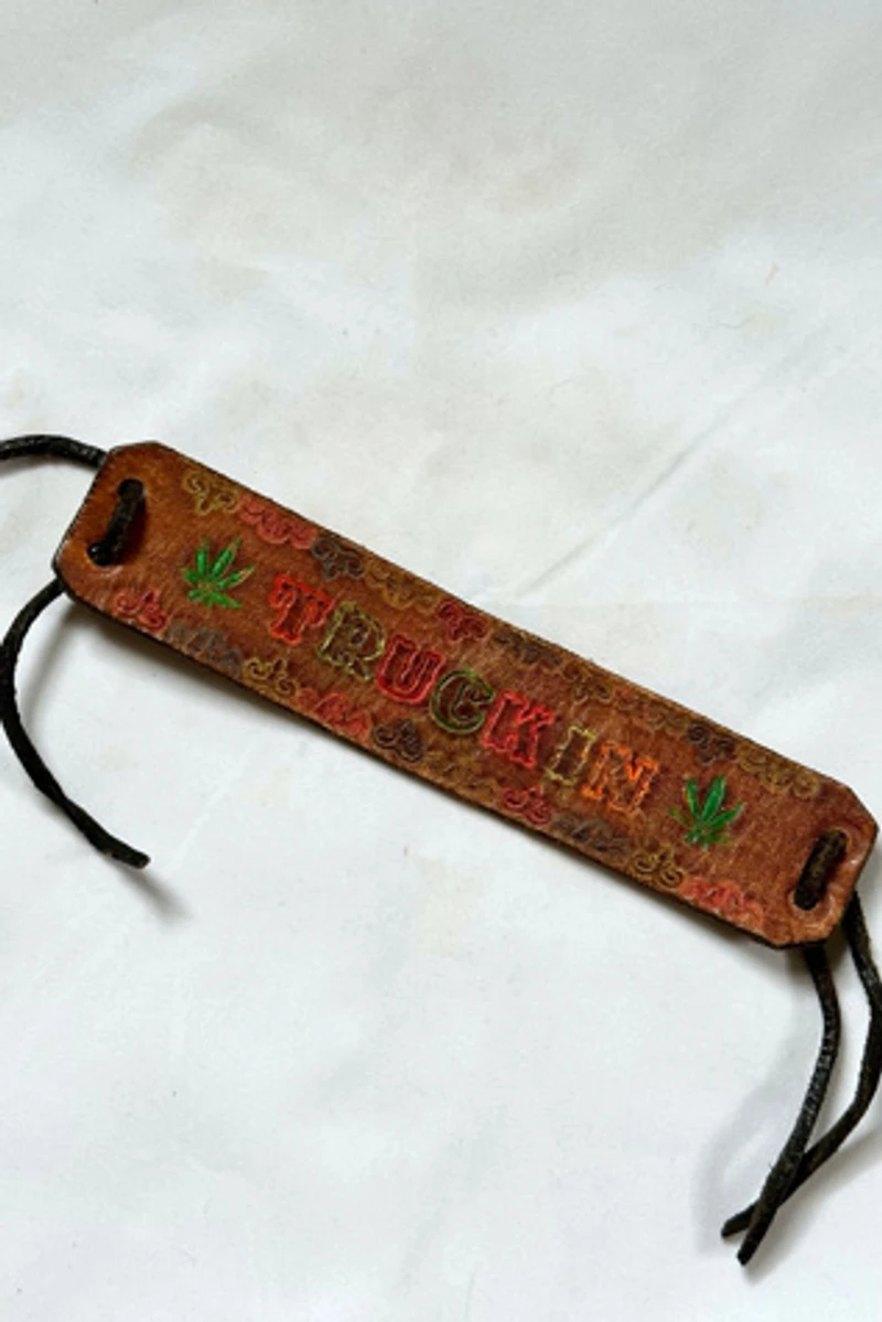 1970s Embossed and Painted "Truckin'" Leather Cuff Selected by Cherry