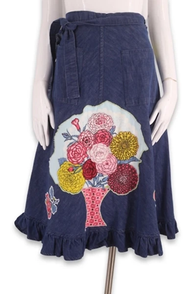 1970s Folk Applique Denim Wrap Skirt Selected By Ritual Vintage