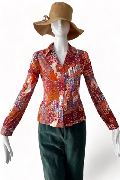 70s Vintage Lady’s Face Art Nouveau Print Top Selected by MARMALADE