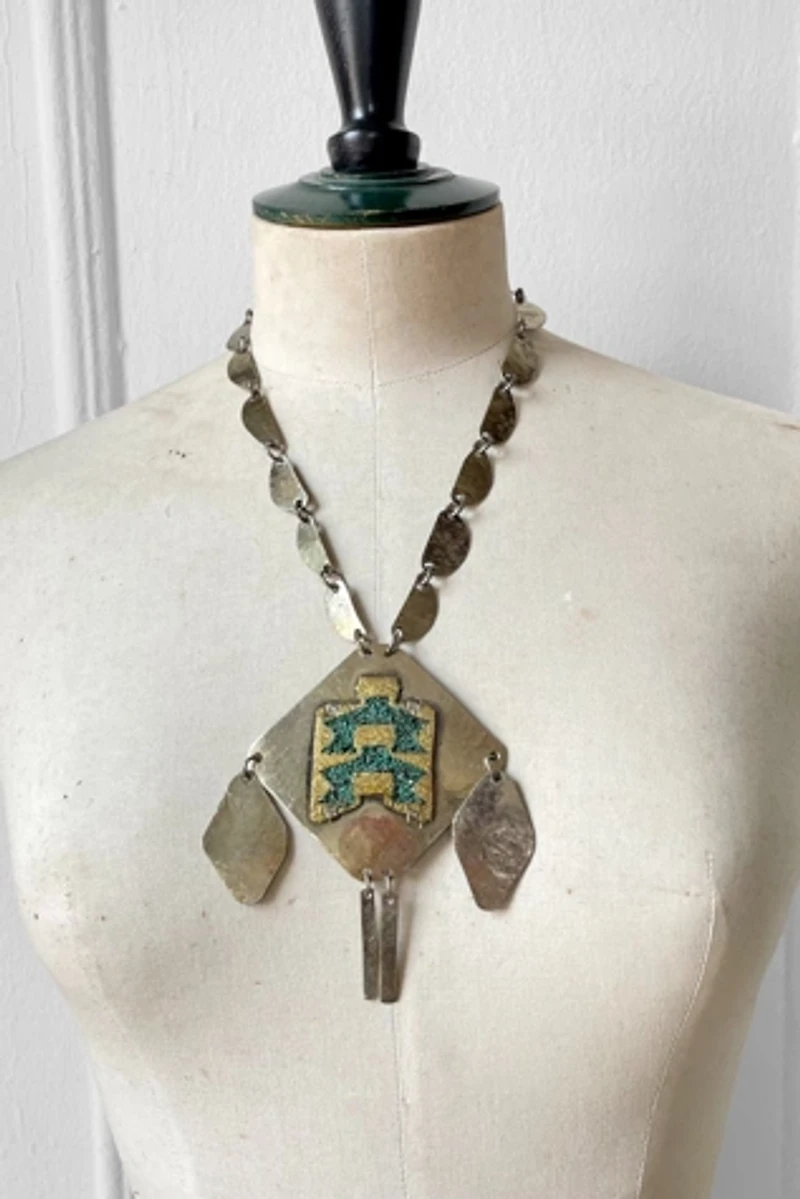 Giant 70s Brutalist Mixed Metal Turquoise Statement Necklace Selected by MARMALADE