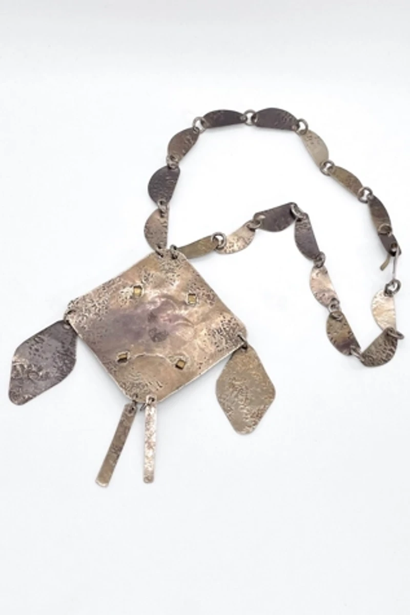 Giant 70s Brutalist Mixed Metal Turquoise Statement Necklace Selected by MARMALADE