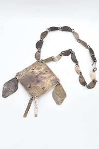 Giant 70s Brutalist Mixed Metal Turquoise Statement Necklace Selected by MARMALADE