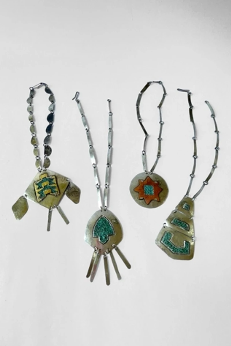 Giant 70s Brutalist Mixed Metal Turquoise Statement Necklace Selected by MARMALADE