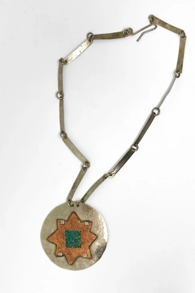 Vintage Lillo Signed Brutalist Mixed Metal Star Medallion Necklace Selected by MARMALADE