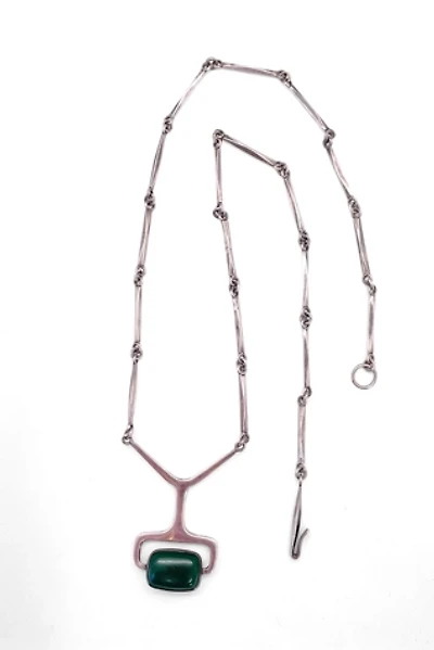 Vintage 1962 Signed Åke Stavenow Mid-Century Modernist Sterling Silver Malachite Necklace