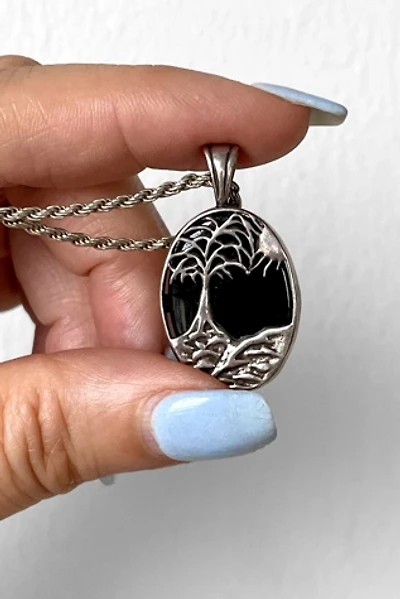 Vintage Sterling Silver and Obsidian Spooky Tree Pendant Necklace Selected by MARMALADE