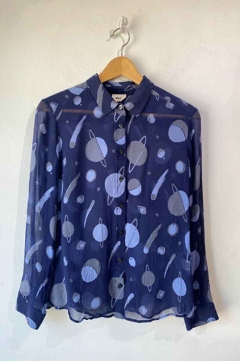 Whit Blue Planets Silk Shirt Selected by The Curatorial Dept.