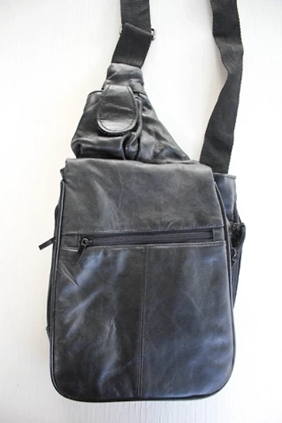 Vintage Black Leather Crossbody Multi-Compartment Bag Selected By Moons + Junes Vintage
