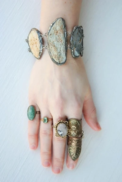 Handmade Vintage Natural Agate Silver Edge Multi-Stone Bracelet Selected By Moons + Junes Vintage