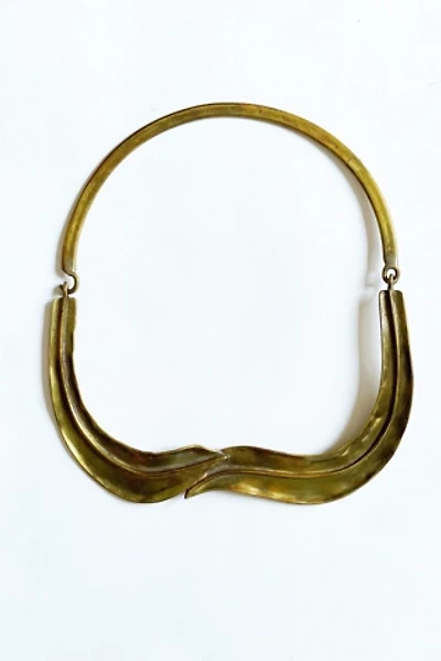 Vintage Modernist Brutalist Brass Leaf Choker Necklace Selected by FernMercantile