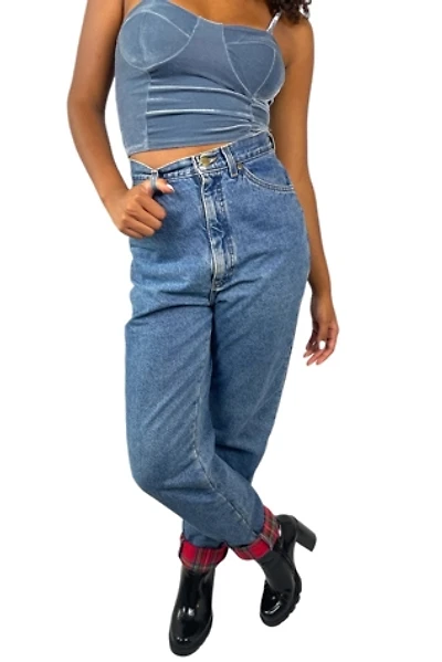 Vintage High-Waisted Blue Jeans With Plaid Lining Selected By Ankh By Racquel Vintage